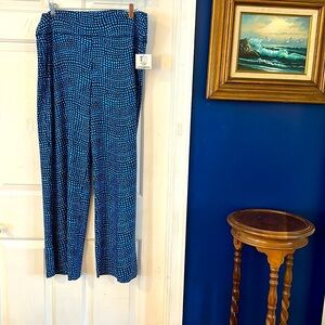 NWT Southwind Apparel Nylon & Spandex Blue Dot Wide Leg Palazzo Pants Size L